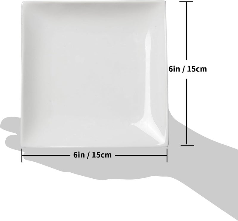 Meideal Appetizer Plates Set of 6 6 Inch Porcelain Dessert Plates White Stackable Square Salad Plates for Snack Steak Bread Butter Chip and Scratch Resistant Microwave and Dishwasher Safe - Image 2
