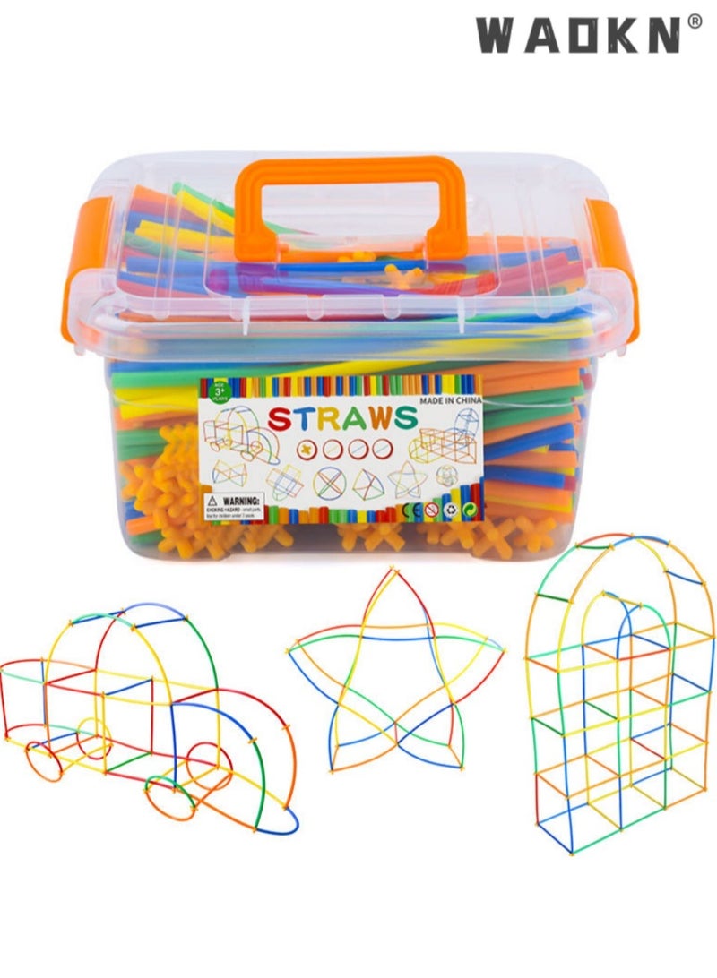 WAOKN Construction Toy Straw Building Set,Straw Constructor STEM Building Toys 300 pcs-Colorful Interlocking Plastic Enginnering Toys- Fun- Educational- Safe for Kids- Develops Motor Skills-Construction Blocks, Engineering, Education, Motor Skills- Best Gift for Boys and Girls - Image 1