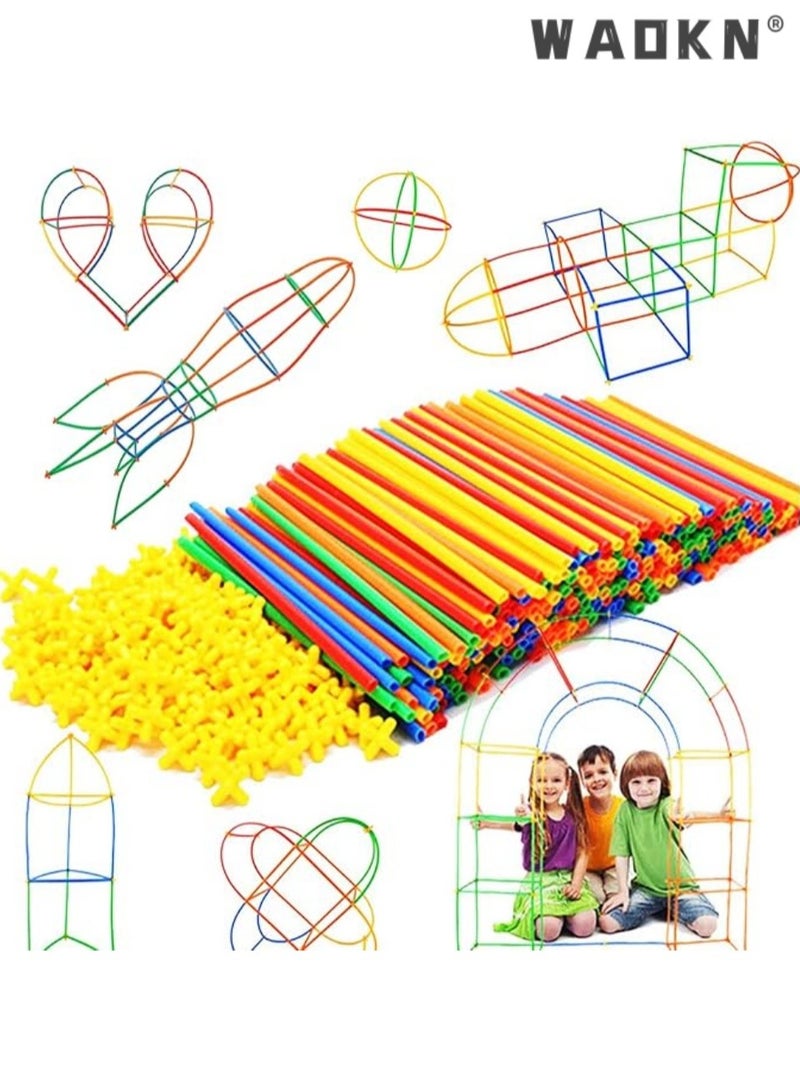 WAOKN Construction Toy Straw Building Set,Straw Constructor STEM Building Toys 300 pcs-Colorful Interlocking Plastic Enginnering Toys- Fun- Educational- Safe for Kids- Develops Motor Skills-Construction Blocks, Engineering, Education, Motor Skills- Best Gift for Boys and Girls - Image 2