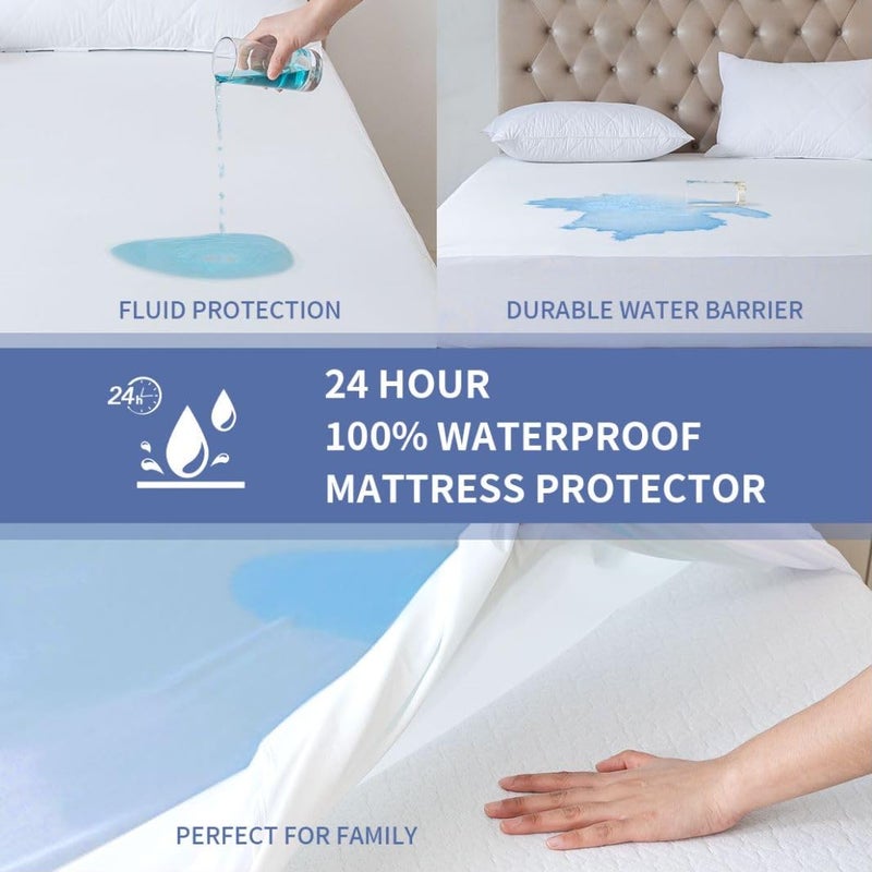 Flippeddream 100% Waterproof Mattress Protector  Mattress Cover  Smooth Top Mattress Protector for Kids  Breathable Skin Friendly and Noiseless Fitted Sheet  Queen Size  Polyester - Image 2