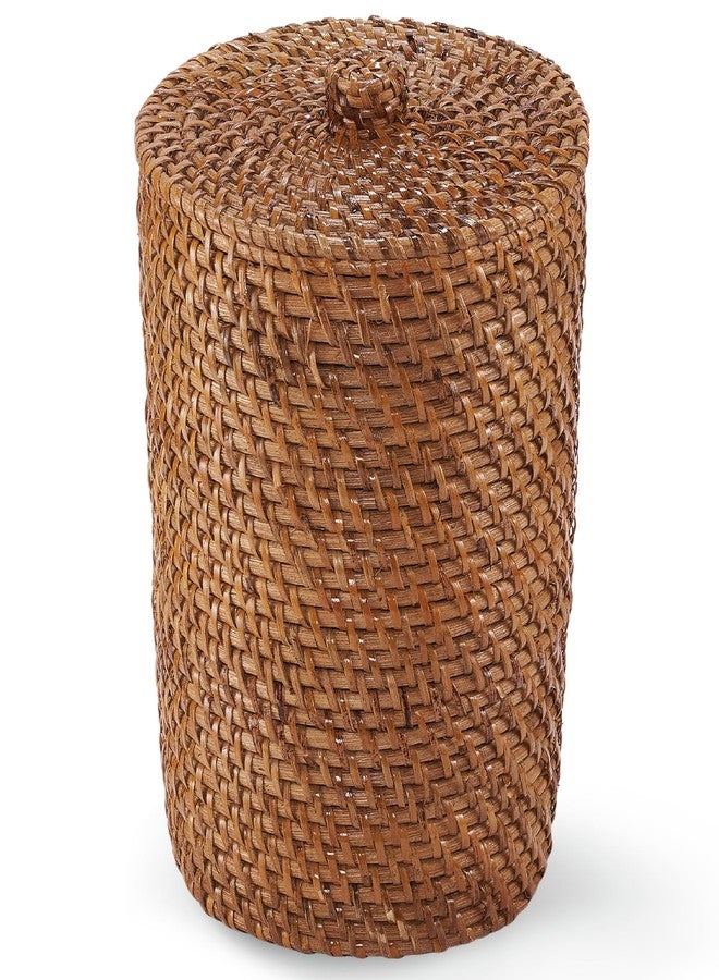 سلة مهملات من الخيزران البني من 84ECO مع غطاء وبطانة - سلة مهملات من الروطان - Image 1