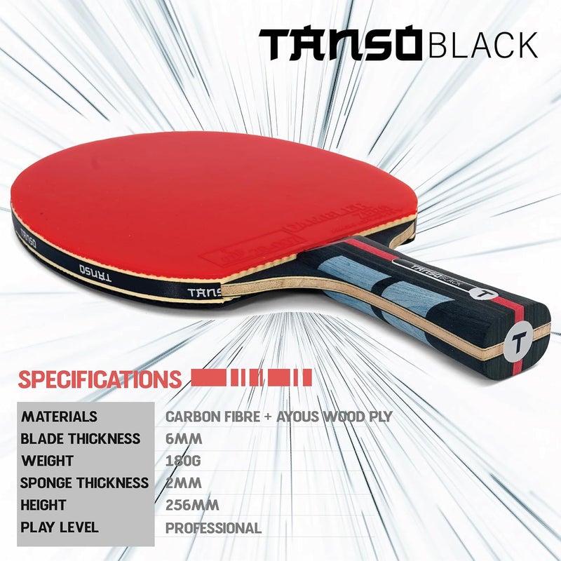 Tanso مضرب تنس طاولة (TT) كربون بلاك X بليد (مطاط غامبلر معتمد من ITTF، طبقة كربون، مقبض مريح، للاعبين من المستوى المتوسط إلى المحترف) - Image 4