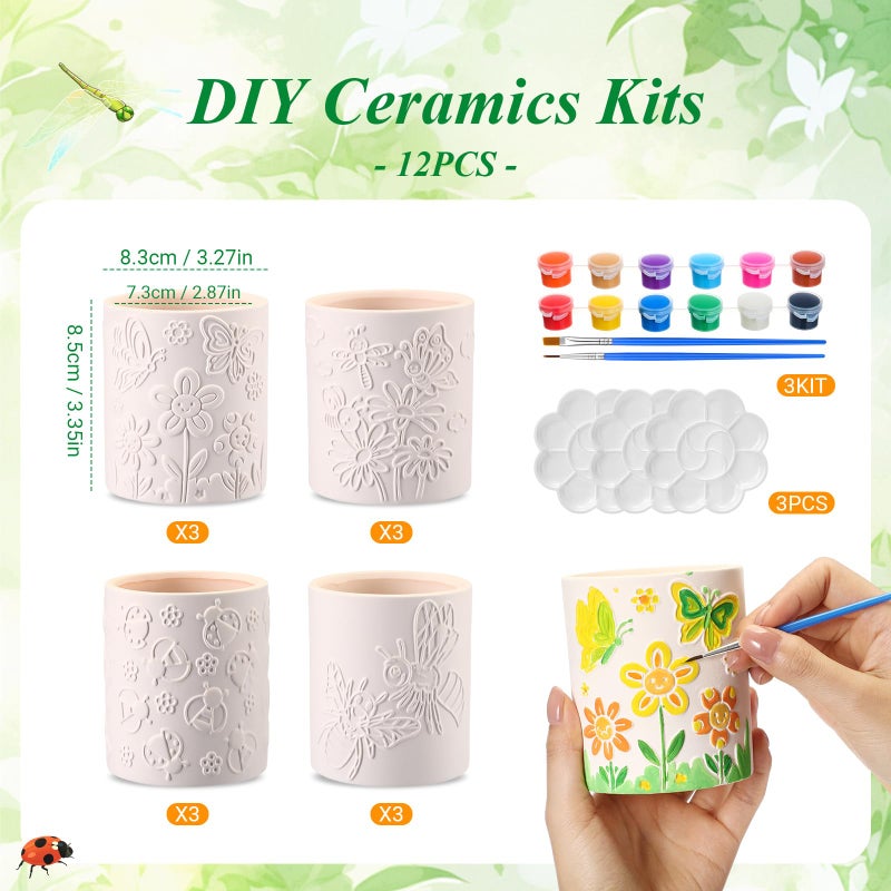 Zubebe 12 Pcs Spring Paint Your Own Insect Ceramic Pots Bulk Unfinished Succulent Pots Painting Kit with Drainage Hole Mini Paintable Plant Vase Ready to Paint Planter for Spring Garden DIY Craft - Image 2