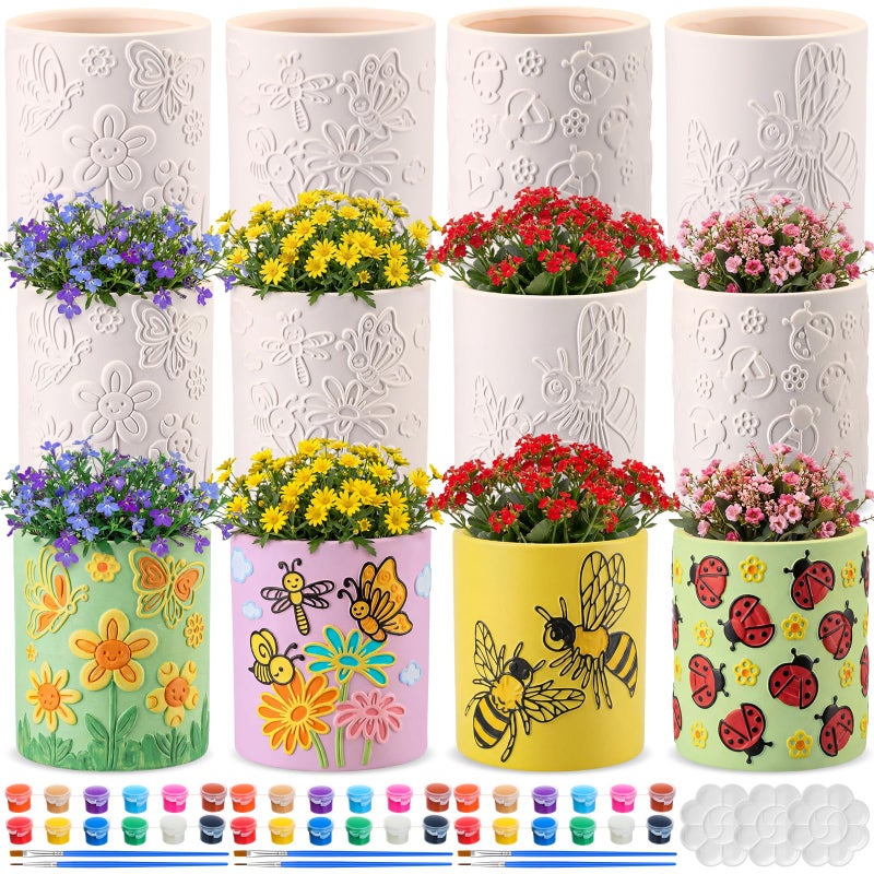 Zubebe 12 Pcs Spring Paint Your Own Insect Ceramic Pots Bulk Unfinished Succulent Pots Painting Kit with Drainage Hole Mini Paintable Plant Vase Ready to Paint Planter for Spring Garden DIY Craft - Image 1