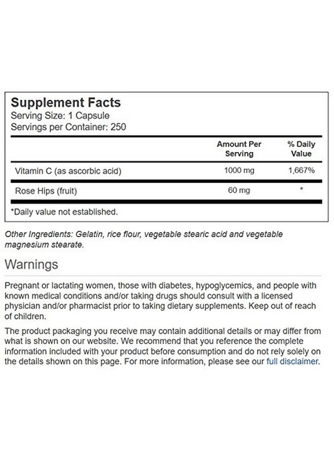 Vitacost Brand - Vitacost Vitamin C With Rose Hips 1000 Mg 250 Capsules - Image 1