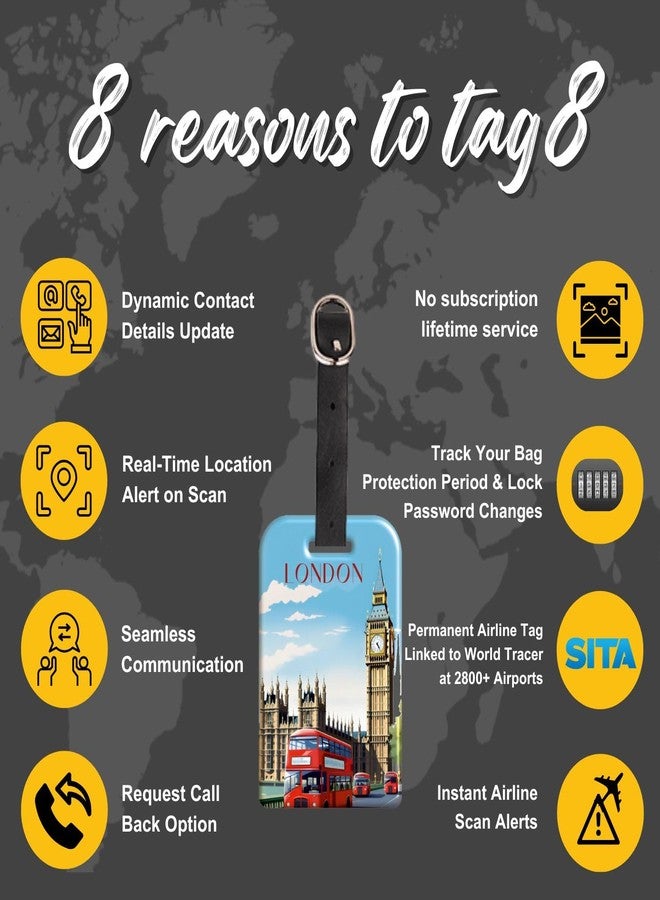 tag8 [Pack 2] tag8 London Smart Bag tag |Trendy Luggage tag ID Fashionable Digital Name tag | Airline Compliant, SITA World Tracer Code Enabled | Travel Gift idea, Collectible - Image 4