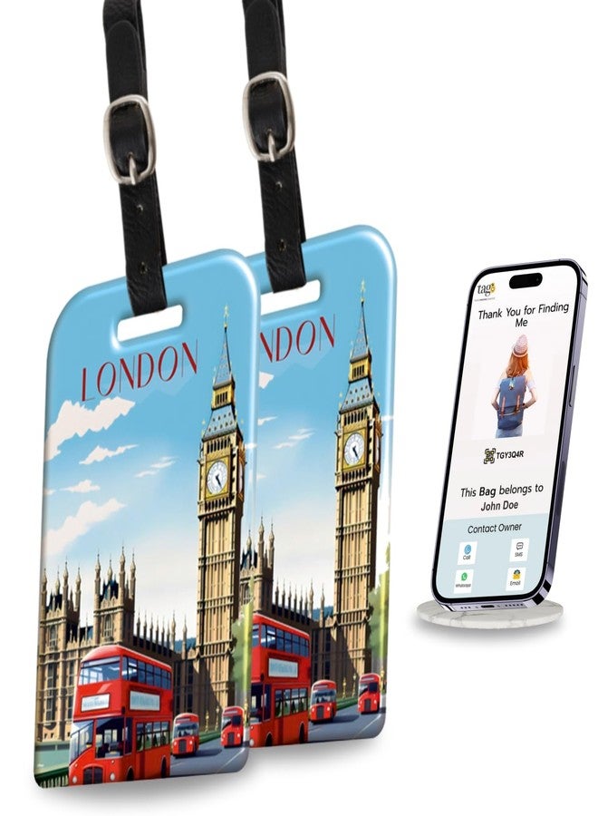 tag8 [Pack 2] tag8 London Smart Bag tag |Trendy Luggage tag ID Fashionable Digital Name tag | Airline Compliant, SITA World Tracer Code Enabled | Travel Gift idea, Collectible - Image 1