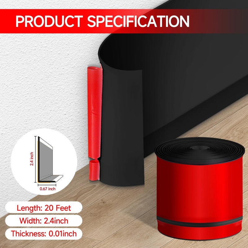 YYGCL Flexible Baseboard Molding Trim 3 Inch(W) x 20 Feet(L) Self Adhesive Vinyl Wall Base Peel and Stick Cove Base,Rubber Wall Base. (Black) - Image 3
