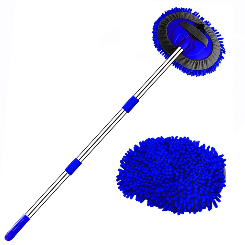 WillingHeart 475 Car Wash Brush Mop Cleaning Tool with Long Handle Kit for Washing Detailing Cars Truck SUV RV Trailer Boat 2 in 1 Chenille Microfiber Sponge Duster Not Hurt Paint Scratch Free