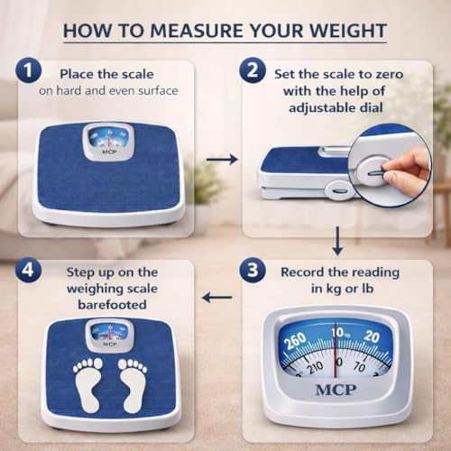 MCP Mechanical Personal Weight Machine for body weight measures upto 130kg Analog Precision Bathroom weighing scale,fitness, Accuracy 100g (Mechanical Weighing Machine) - Image 4