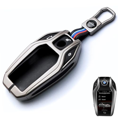 KEYCEPT Metal Alloy Key Cover Compatible for BMW X Series Screen Touch Smart Key with Keychain (Short Keychain). - Image 1