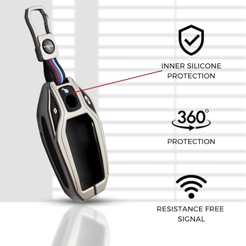 KEYCEPT Metal Alloy Key Cover Compatible for BMW X Series Screen Touch Smart Key with Keychain (Short Keychain). - Image 5
