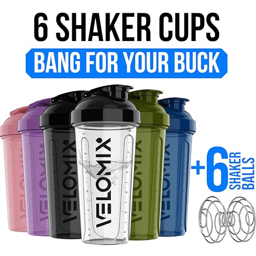 VELOMIX -6 PACK- 28 oz Protein Shaker Bottle for Protein Mixes -6x Wire Whisk | Leak Proof Shaker Cups for Protein Shakes | Large, Stackable Protein Shaker Bottle Pack - Image 2