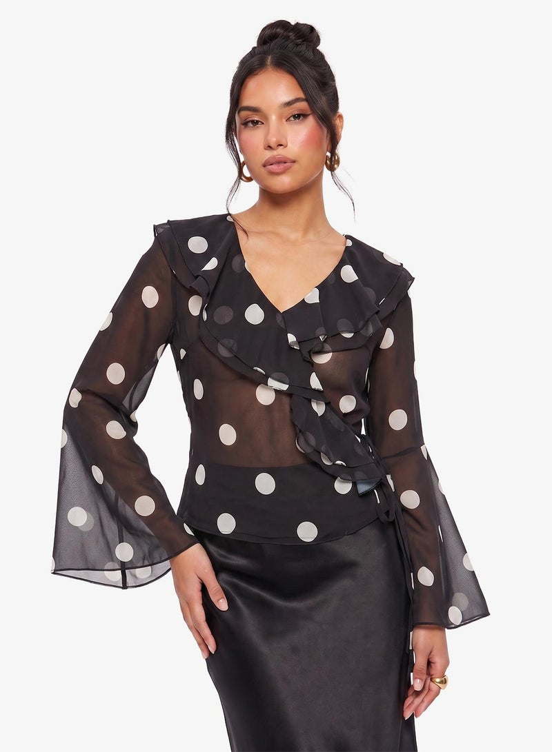 Ginger Polka Dot V Neck Blouse - Image 1