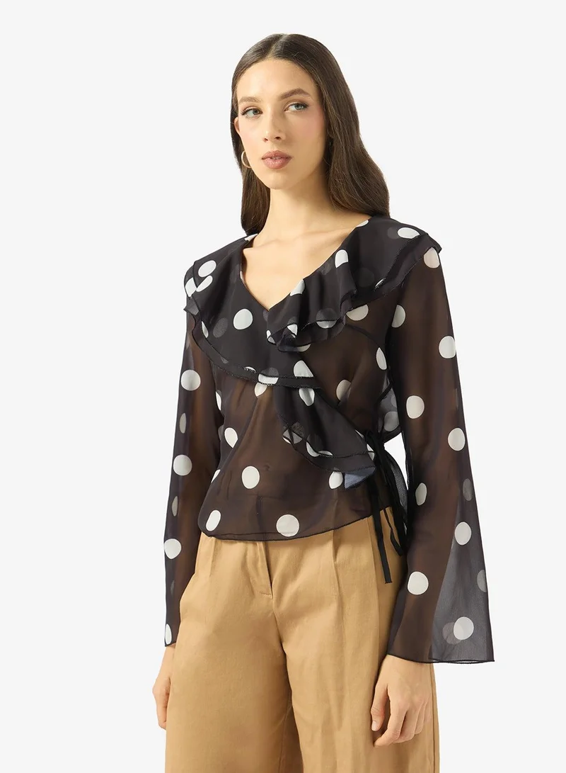 Ginger Polka Dot V Neck Blouse