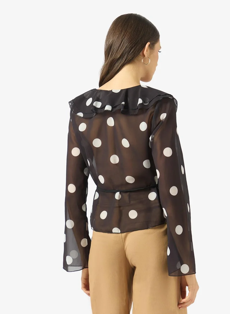 Ginger Polka Dot V Neck Blouse