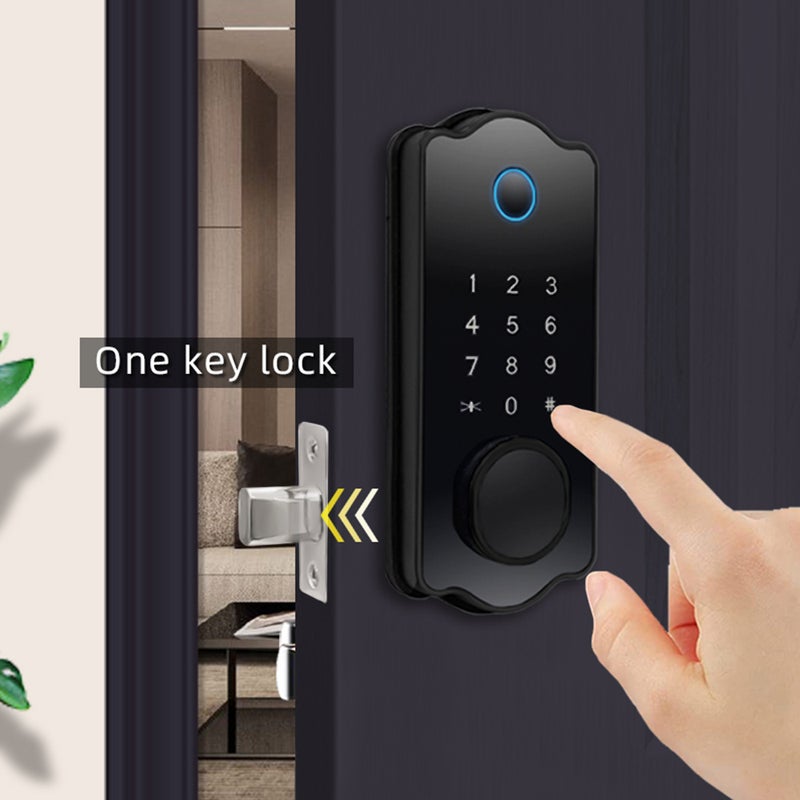 Keyless Entry Smart Door Lock Waterproof Auto Lock 5 in 1 TTlock App IC Card 150 Codes Electronic Fingerprint Door Lock with Handle Lever Set for Front Door - Image 5