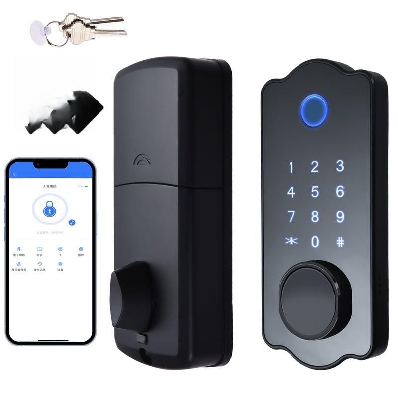 Keyless Entry Smart Door Lock Waterproof Auto Lock 5 in 1 TTlock App IC Card 150 Codes Electronic Fingerprint Door Lock with Handle Lever Set for Front Door - Image 1