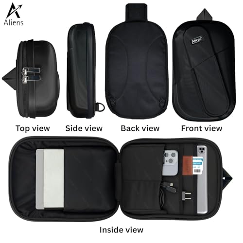 Aliens ABS Hard Shell Sling Bag | 180° Open Crossbody & One Side Shoulder Bag for Mens & Women, Office, Travel & Everyday Mini Backpack for iPad, Tablet, Smartphone,Charger,Headphone,HDD,Camera–Black - Image 3