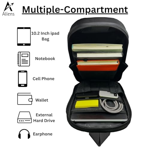 Aliens ABS Hard Shell Sling Bag | 180° Open Crossbody & One Side Shoulder Bag for Mens & Women, Office, Travel & Everyday Mini Backpack for iPad, Tablet, Smartphone,Charger,Headphone,HDD,Camera–Black - Image 4