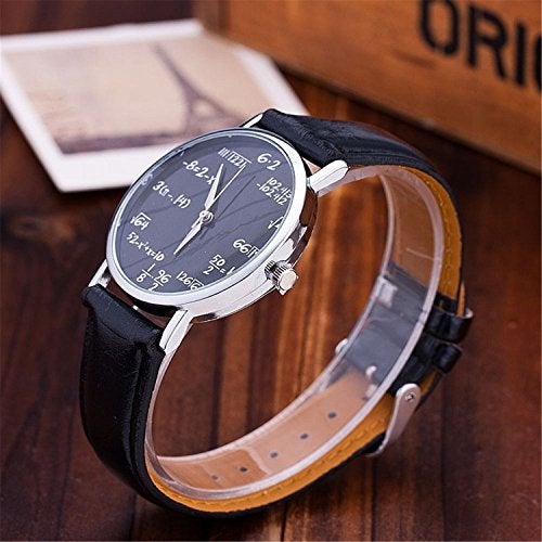 Vavna Women Men Math Formula Equation Dial Leather Quartz Watch Student Watches (Black) - Image 2
