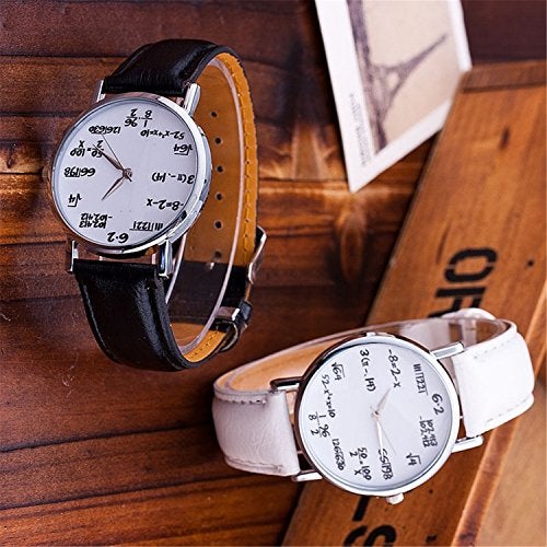 Vavna Women Men Math Formula Equation Dial Leather Quartz Watch Student Watches (Black) - Image 4