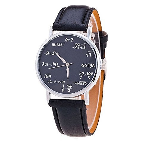 Vavna Women Men Math Formula Equation Dial Leather Quartz Watch Student Watches (Black) - Image 1