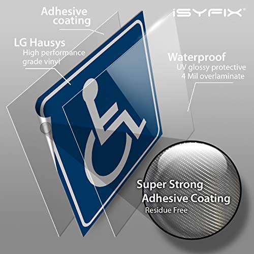 iSYFIX ملصقات علامات الإعاقة iSYFIX - 4 عبوات، 6x6 بوصة - متوافقة مع ADA - علامة كرسي متحرك لذوي الاحتياجات الخاصة، ملصق الإعاقة، فينيل لاصق ذاتي ممتاز، مطلي، للاستخدام الداخلي والخارجي - Image 2