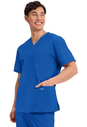 Cherokee Men's V-Neck Top Traditional fit with 4 Pockets, Ultra Soft, Durable, Fade Resistant, 2-Way Stretch Fabric - WW695T, XL, Royal - Image 2
