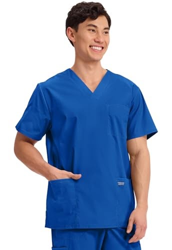 Cherokee Men's V-Neck Top Traditional fit with 4 Pockets, Ultra Soft, Durable, Fade Resistant, 2-Way Stretch Fabric - WW695T, XL, Royal - Image 4