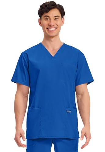 Cherokee Men's V-Neck Top Traditional fit with 4 Pockets, Ultra Soft, Durable, Fade Resistant, 2-Way Stretch Fabric - WW695T, XL, Royal - Image 1