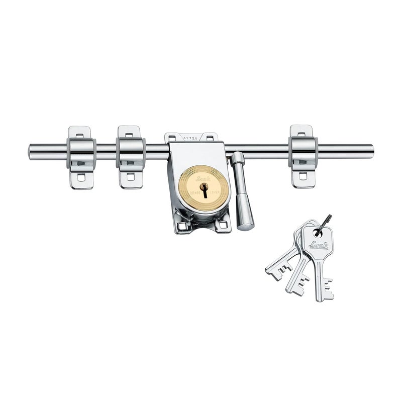 Link 14-Inch Kadi-Tala Rod Lock | Steel Body with Brass Levers | Includes 3 Keys | Heavy-Duty Door Lock | Silver Finish | 5-Year Warranty - Image 1