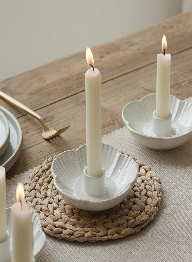 BEUNAIZER Ceramic Candle Holder, Candlestick Holder for Candles,Incense, Santo Palo, Rustic Vintage Home Decor for Halloween Christmas Weddings, Dining Room Table & Living Room Display (White) - Image 2
