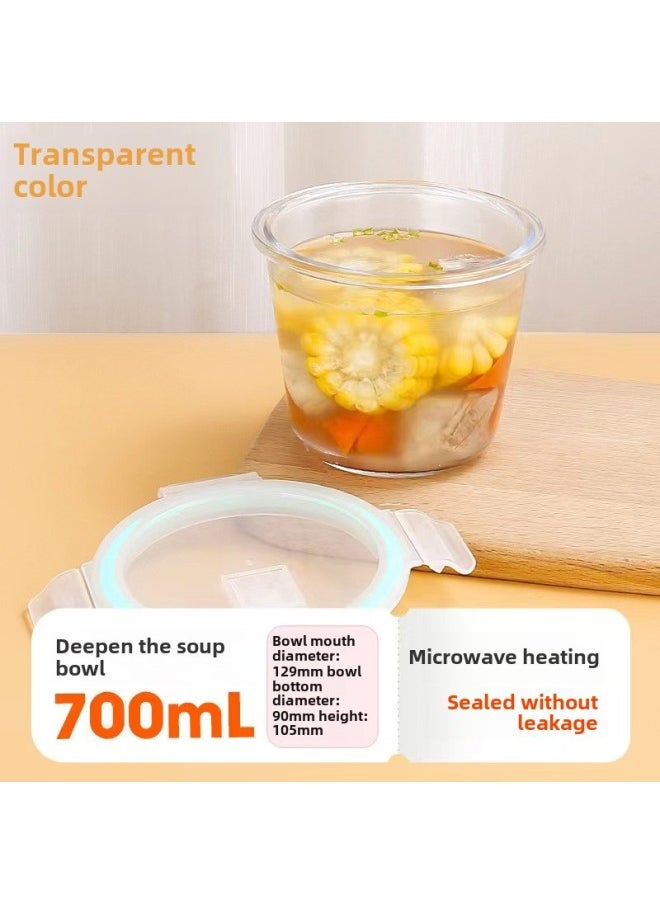 Generic - Lunch Box Household Heat-resistant Glass Lunch Box With Lunch Box Office Workers Can Enter The Microwave Oven Heating Thick Square Fresh-keeping Box-Specifications:Soup Bowl -700ml-heat-resistant Glass (transparent Air Hole Cover)-Color:Non-Divider Glass Bowl - Image 1