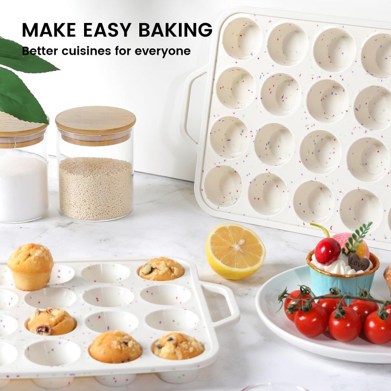 Vinino Mini Muffin Pan with Metal Reinforced Frame-1Pack, Silicone Cupcake Pan for Baking 24 Cup Mini Size, BPA Free Silicone Muffin Tray, Cupcake Baking Pan Molds for Oven Dishwasher Safe-Cream - Image 5