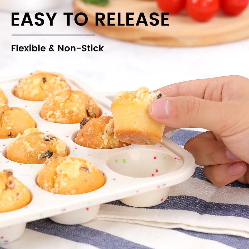 Vinino Mini Muffin Pan with Metal Reinforced Frame-1Pack, Silicone Cupcake Pan for Baking 24 Cup Mini Size, BPA Free Silicone Muffin Tray, Cupcake Baking Pan Molds for Oven Dishwasher Safe-Cream - Image 3