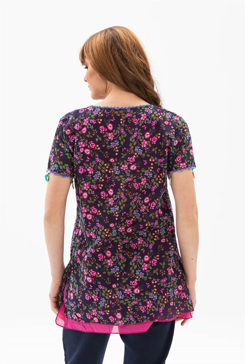 اكبينيز Short Sleeve Ceyda Voile Blouse Dark Purple 6169