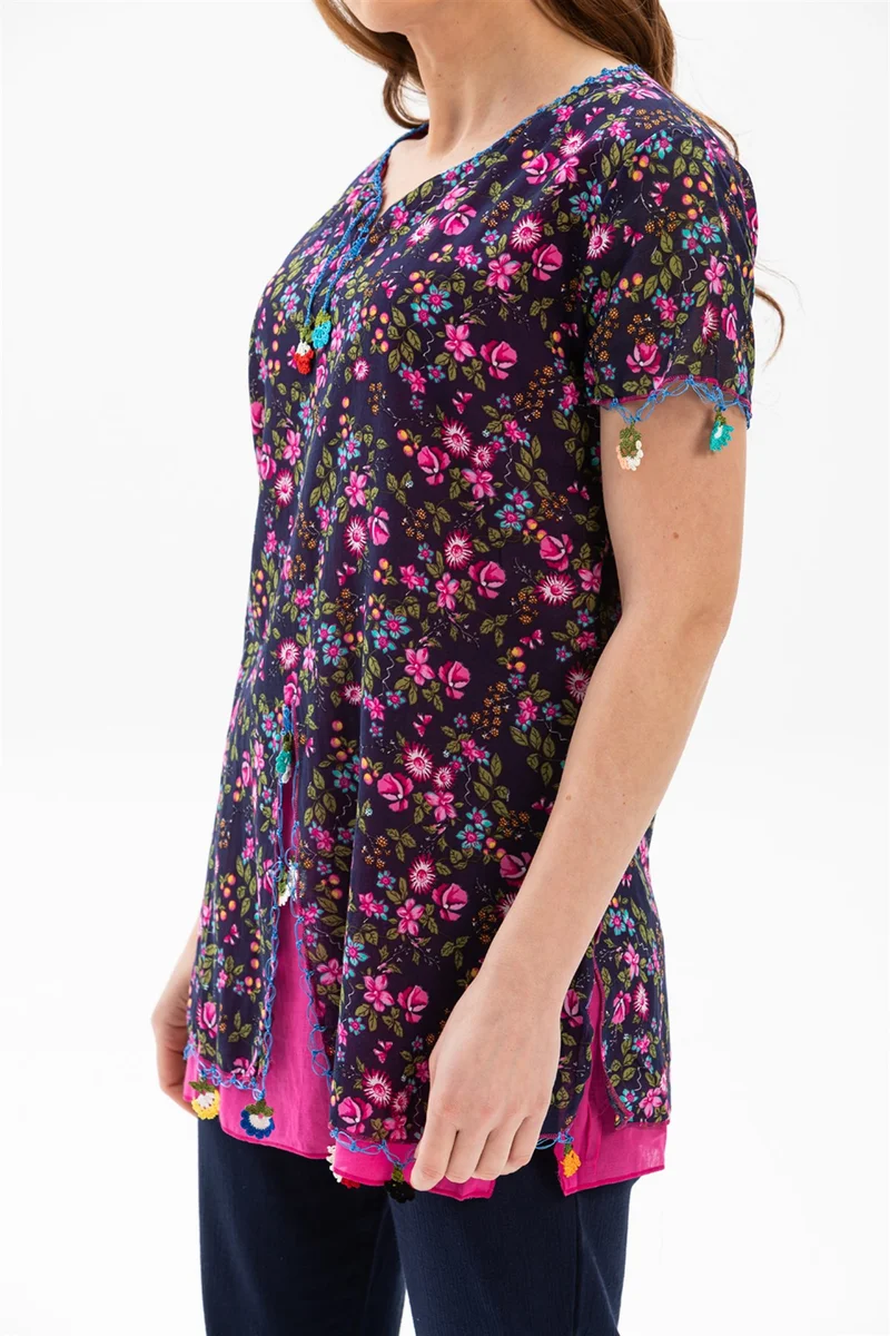 اكبينيز Short Sleeve Ceyda Voile Blouse Dark Purple 6169