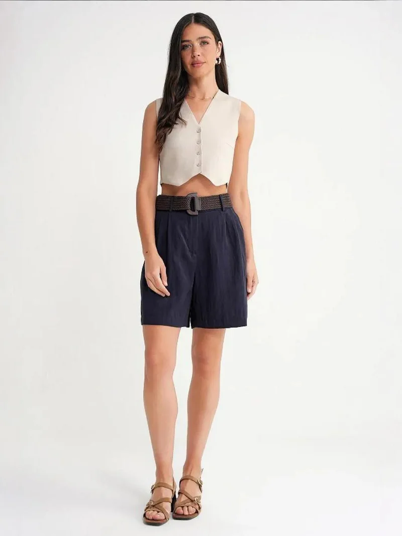 MixRay Mixray V-Neck Buttoned Crop Vest