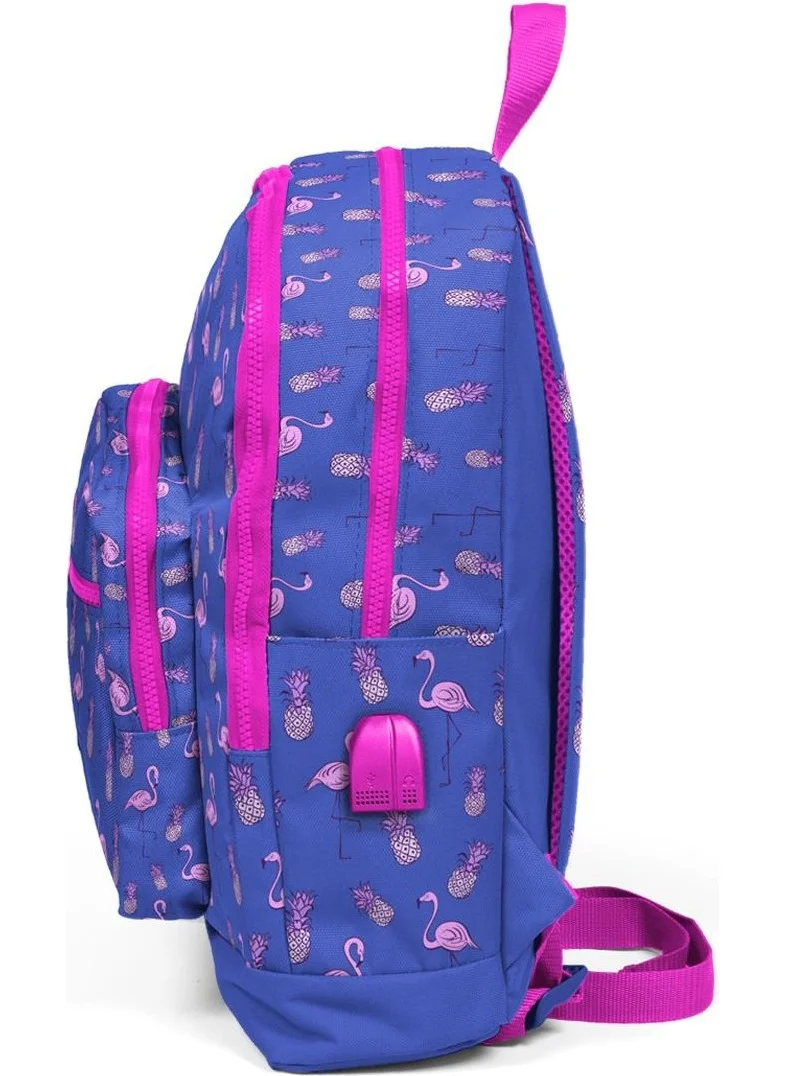 CORAL HIGH Kids Lavender Flamingo Patterned School Backpack with USB Charging Headphone Outlet 23276