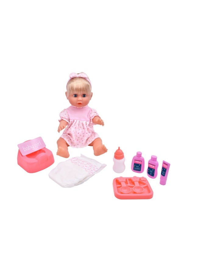 dolls world Olivia 15 inch Drink & With et Deluxe Doll Sleeping Eyes With Hair from Peterkin gift for kids of Age above 18 months  - Image 3