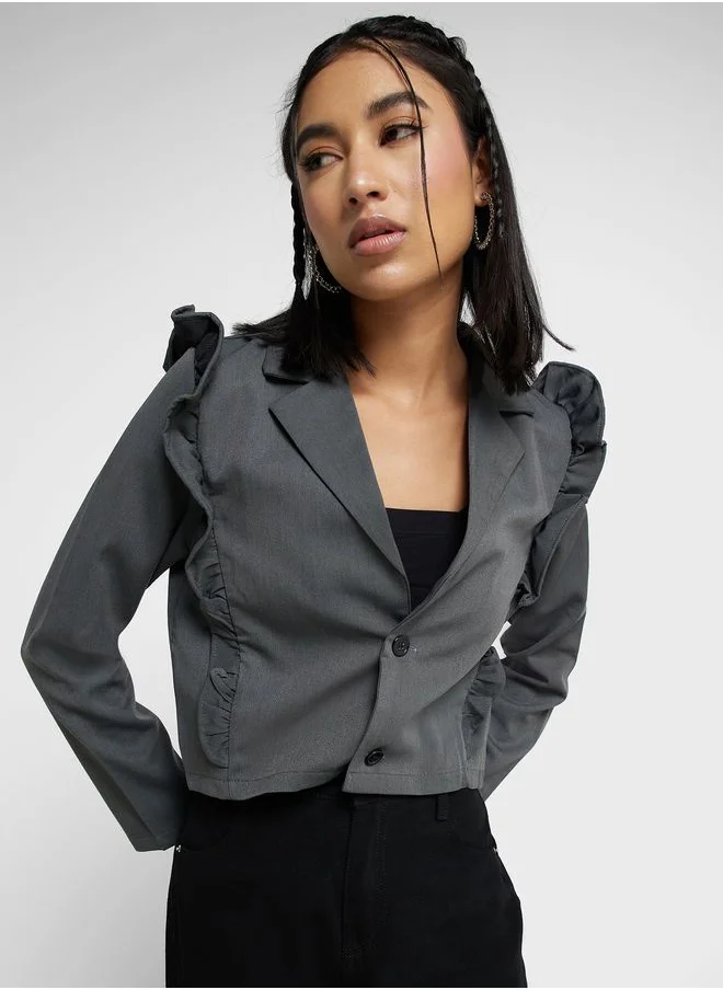Ginger Cropped Blazer With Frill Detail