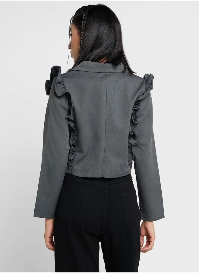 Ginger Cropped Blazer With Frill Detail