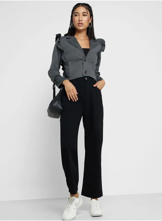 Ginger Cropped Blazer With Frill Detail