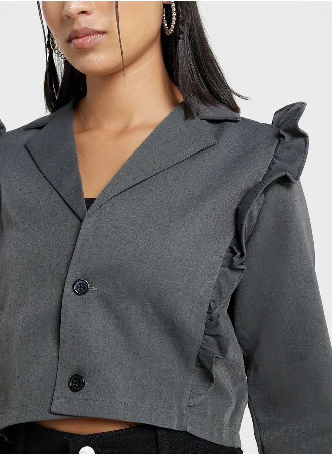 Ginger Cropped Blazer With Frill Detail