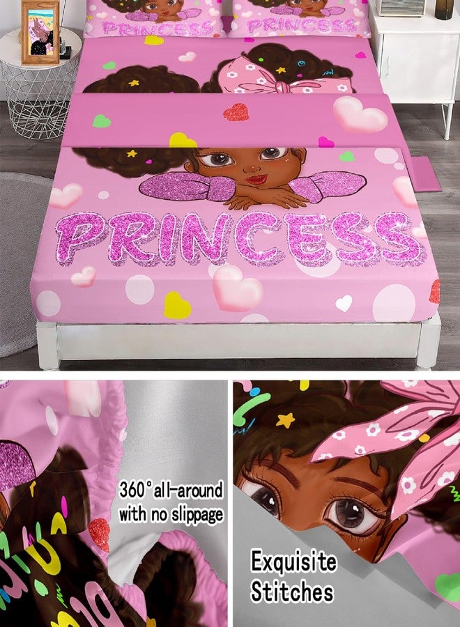 Jiospet Black Girl Twin Fitted Sheet - Black Girl Sheets Twin Cute Bedding Fitted for Kids, 1 Fitted Sheet + 1 Flat Sheet + 1 Pillowcase - Image 5
