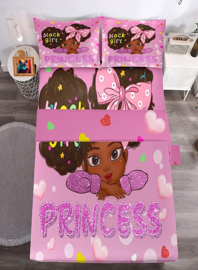 Jiospet Black Girl Twin Fitted Sheet - Black Girl Sheets Twin Cute Bedding Fitted for Kids, 1 Fitted Sheet + 1 Flat Sheet + 1 Pillowcase - Image 4