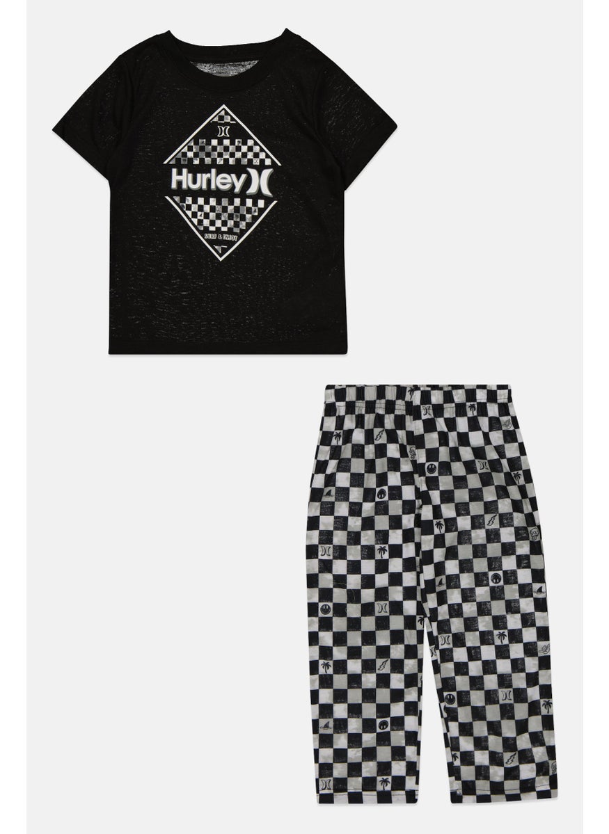 Hurley Toddlers Boy 2 Pieces Brand Logo Pajama Set, Black Combo  - Image 1