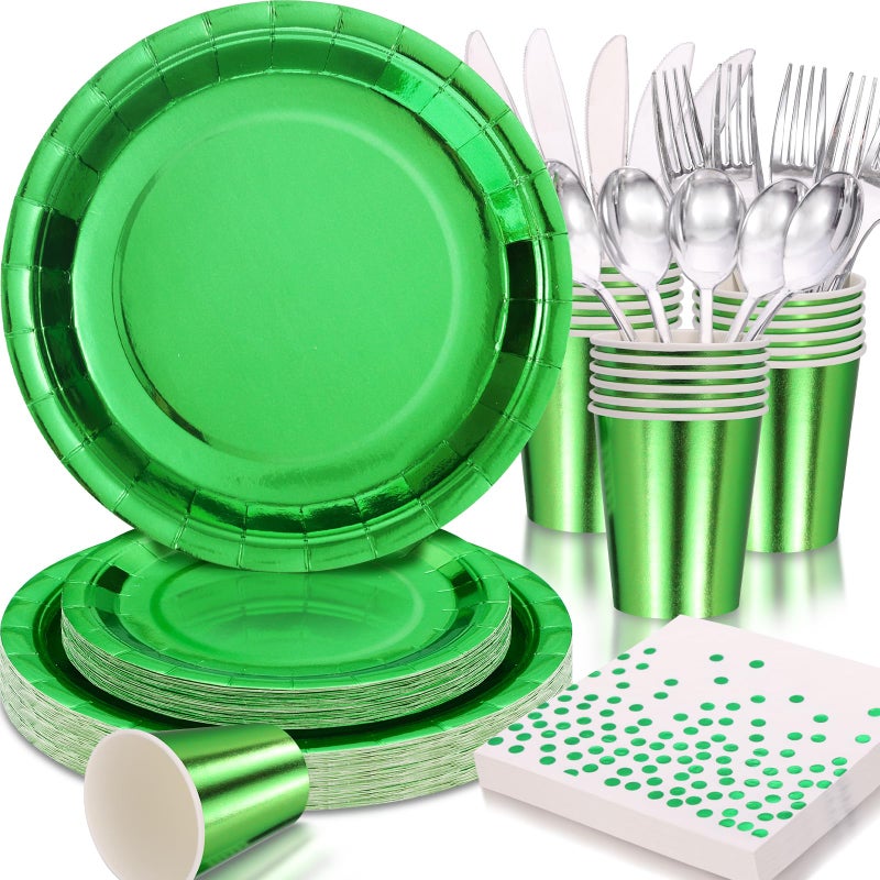 Gudvilla Green Party Decorations  168 Pcs Green Paper Plates and Napkins Party Supplies  Birthday Plates Serve 24  for Birthday Baby Shower Graduation Father's Day - Image 1