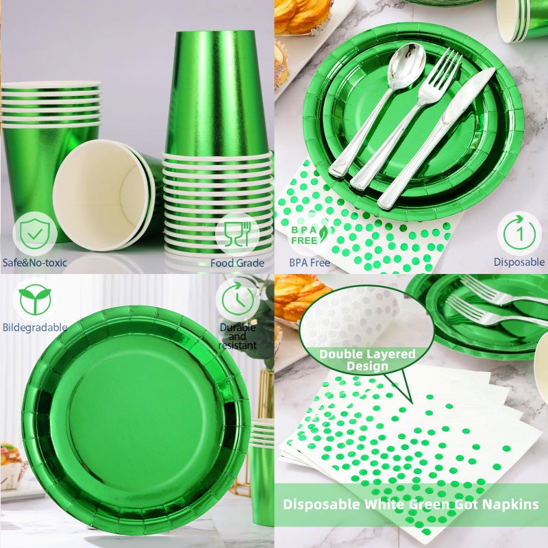 Gudvilla Green Party Decorations  168 Pcs Green Paper Plates and Napkins Party Supplies  Birthday Plates Serve 24  for Birthday Baby Shower Graduation Father's Day - Image 5
